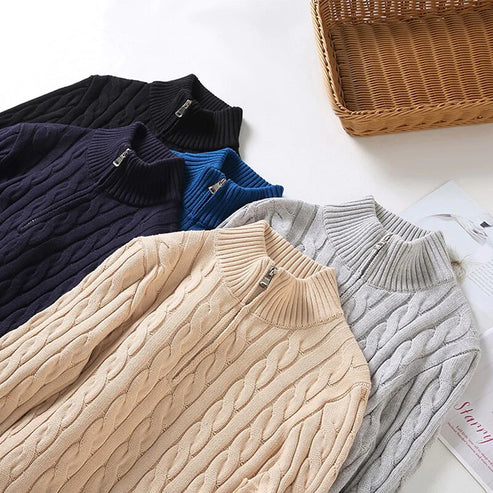 Men's Half-Zip Cable Sweater – Luxury Classic Style for Comfort and Elegance