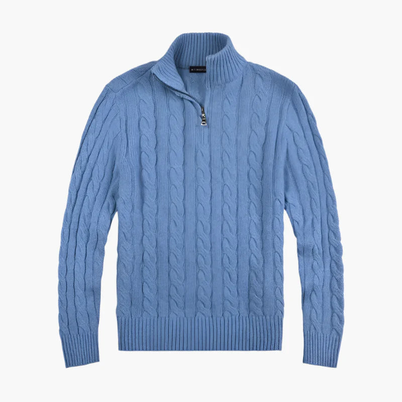 Men's Half-Zip Cable Sweater – Luxury Classic Style for Comfort and Elegance
