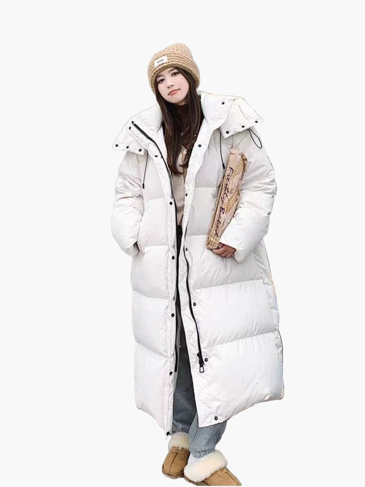 Women's Long Quilted Puffer Jacket With Hood and Relaxed Fit for Winter