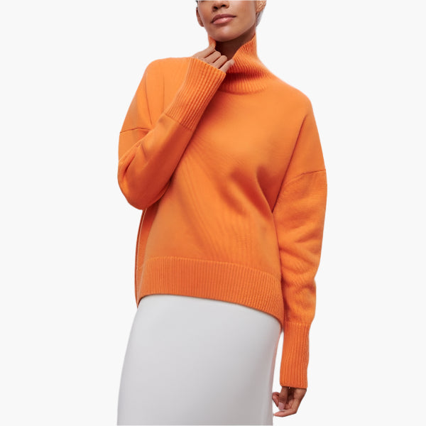 Women's Elegant Sweater with Voluminous Sleeves and High Collar – Fashionable Knitted Sweater for Stylish Looks