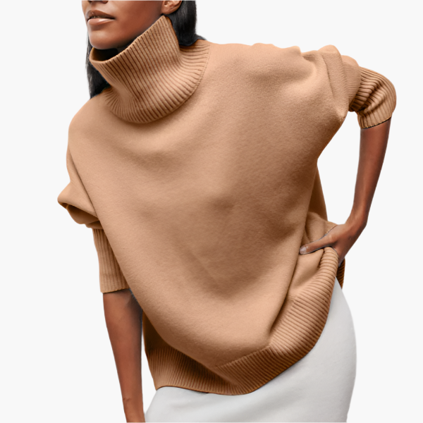 Women's Elegant Sweater with Voluminous Sleeves and High Collar – Fashionable Knitted Sweater for Stylish Looks