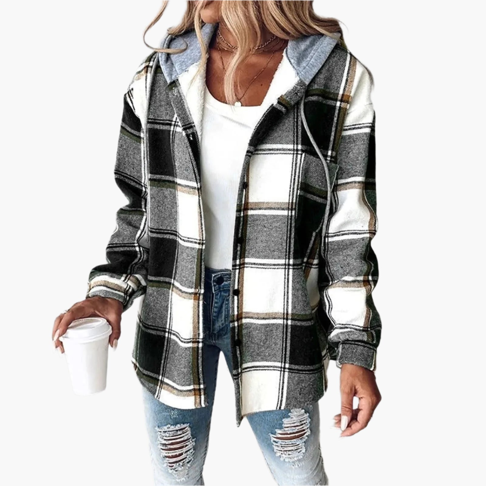 Women's Casual Checked Jacket with Hood – Comfortable Style for Autumn and Winter