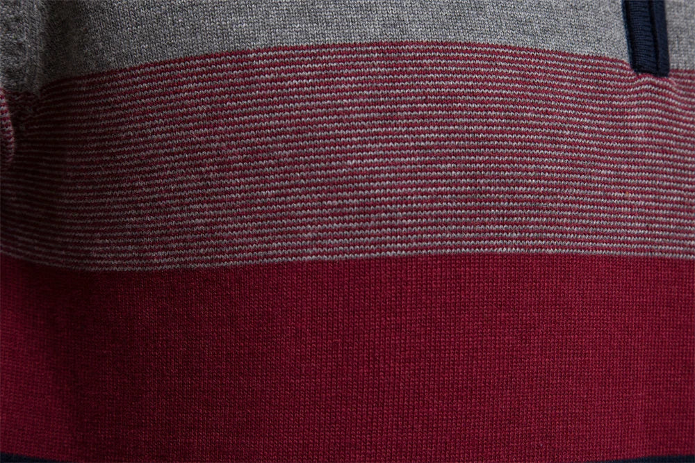 Men's Knitted Sweater with Quarter-Zip – Fashionable Stripe Design – Casual & Business