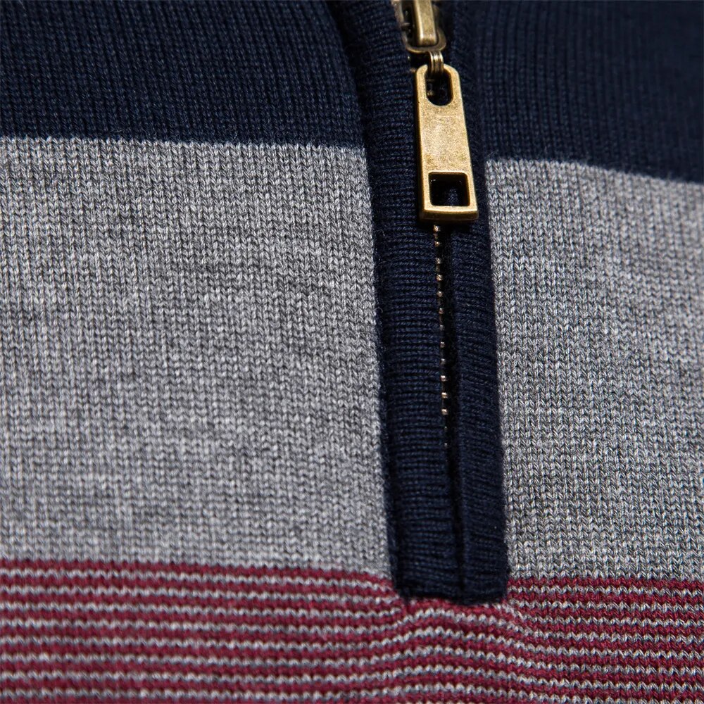 Men's Knitted Sweater with Quarter-Zip – Fashionable Stripe Design – Casual & Business