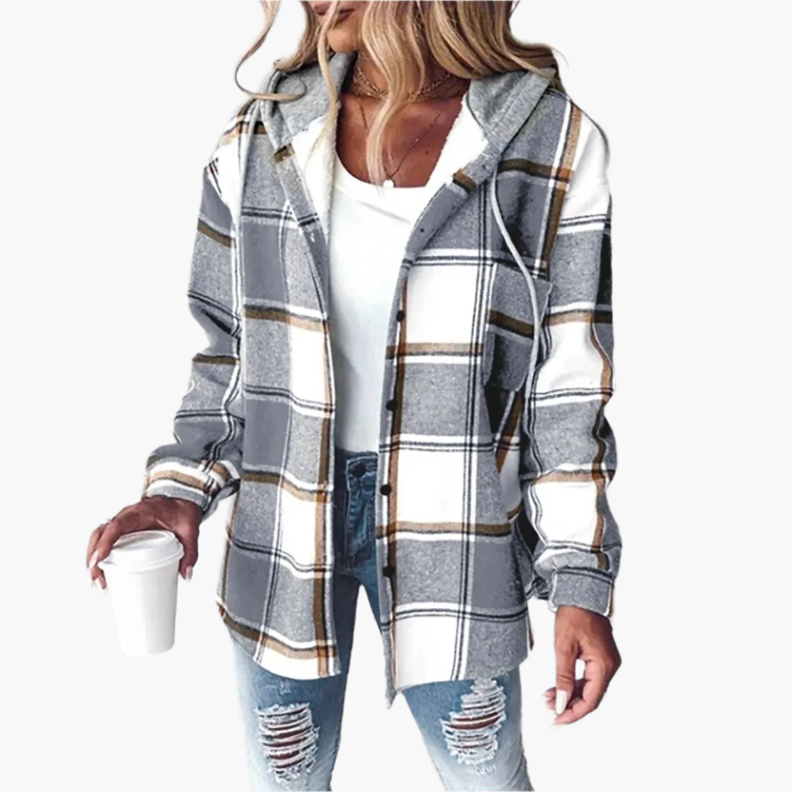 Women's Casual Checked Jacket with Hood – Comfortable Style for Autumn and Winter