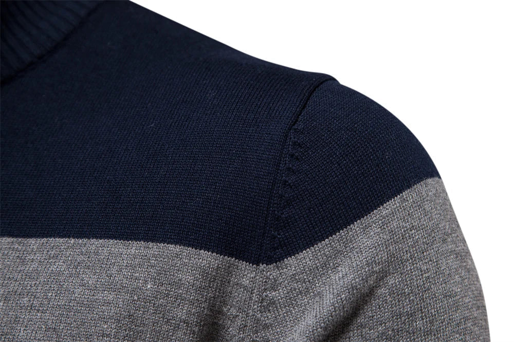 Men's Knitted Sweater with Quarter-Zip – Fashionable Stripe Design – Casual & Business