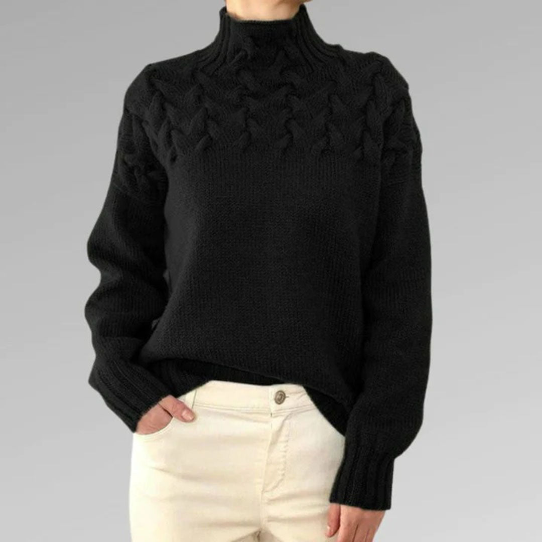 Women's Knitted Turtleneck Sweater with Cable Pattern - Fashionable Warm Winter Sweater