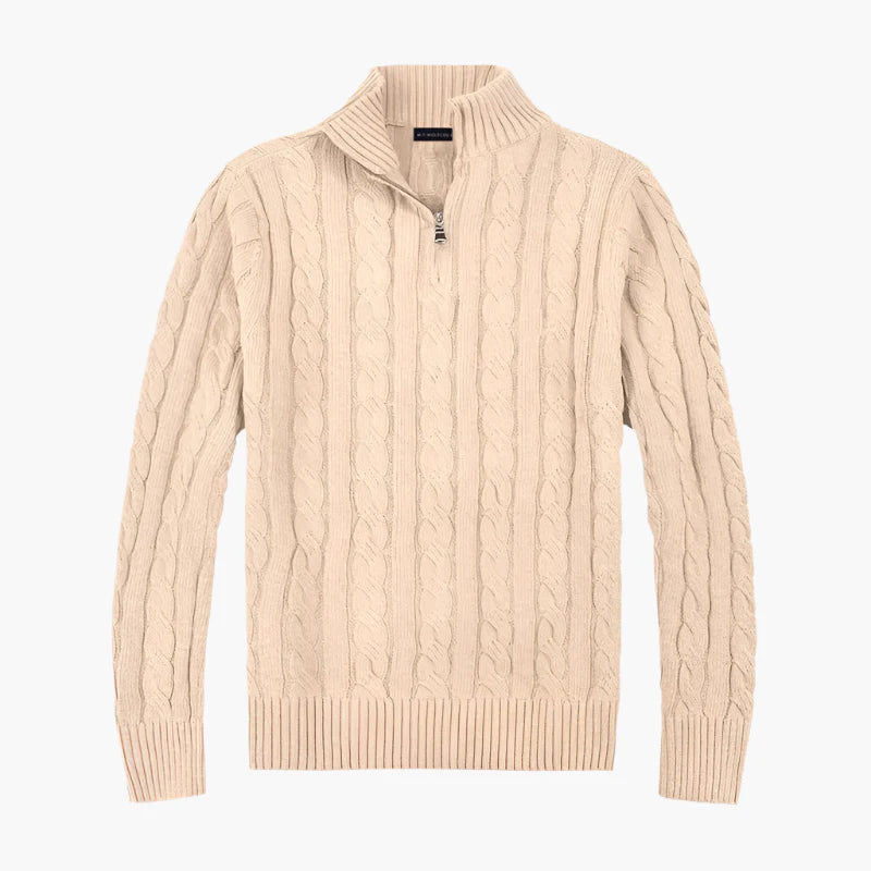Men's Half-Zip Cable Sweater – Luxury Classic Style for Comfort and Elegance