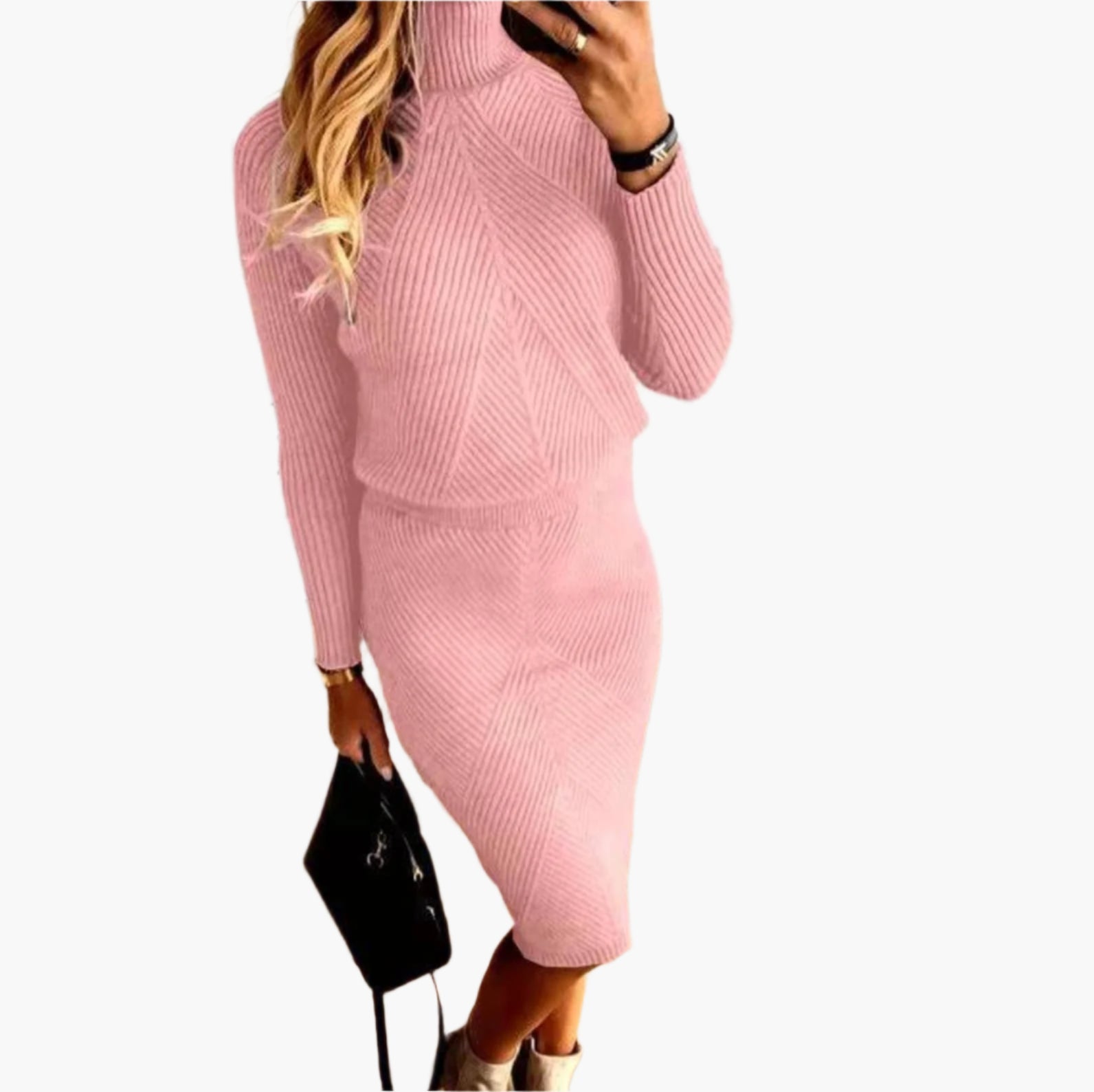 Women's Knitted Sweater Dress Set – Fashionable Comfortable Autumn & Winter Outfit