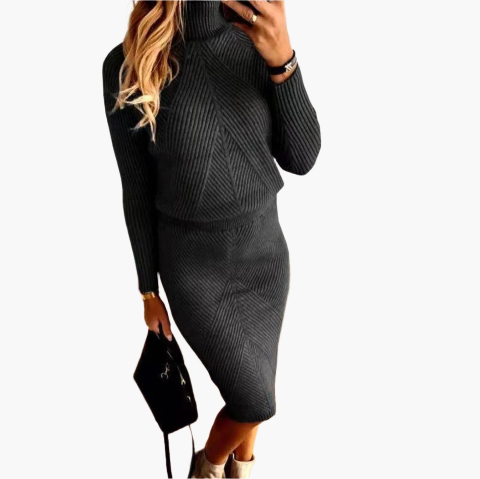 Women's Knitted Sweater Dress Set – Fashionable Comfortable Autumn & Winter Outfit