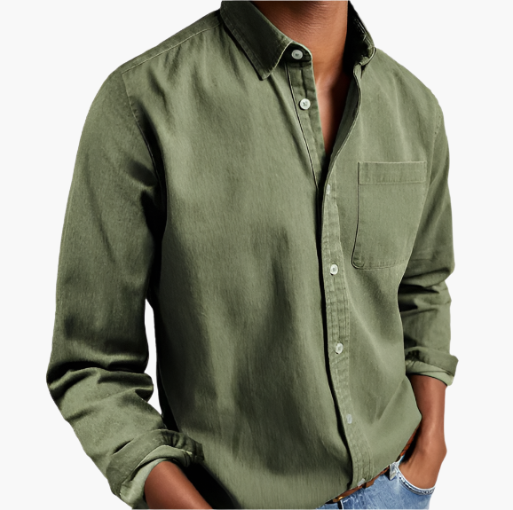 Men's long sleeve shirt – casual with chest pocket for work & weekend