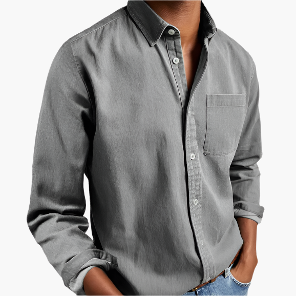 Men's long sleeve shirt – casual with chest pocket for work & weekend