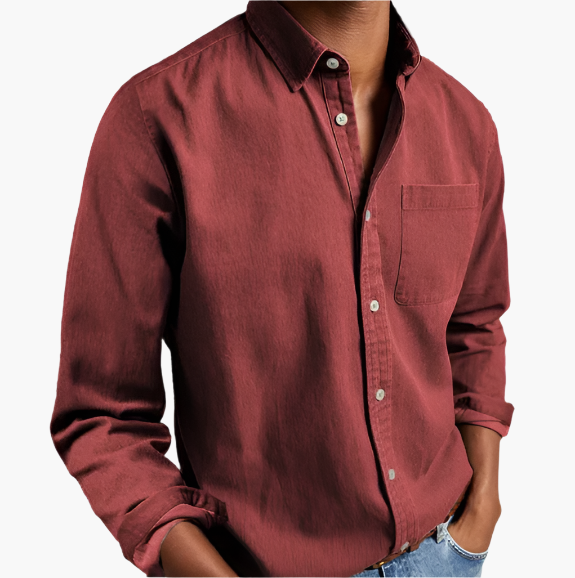 Men's long sleeve shirt – casual with chest pocket for work & weekend