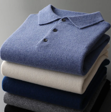 Men's Luxury Wool Polo Sweater – Stylish Classic Long Sleeves for Every Occasion