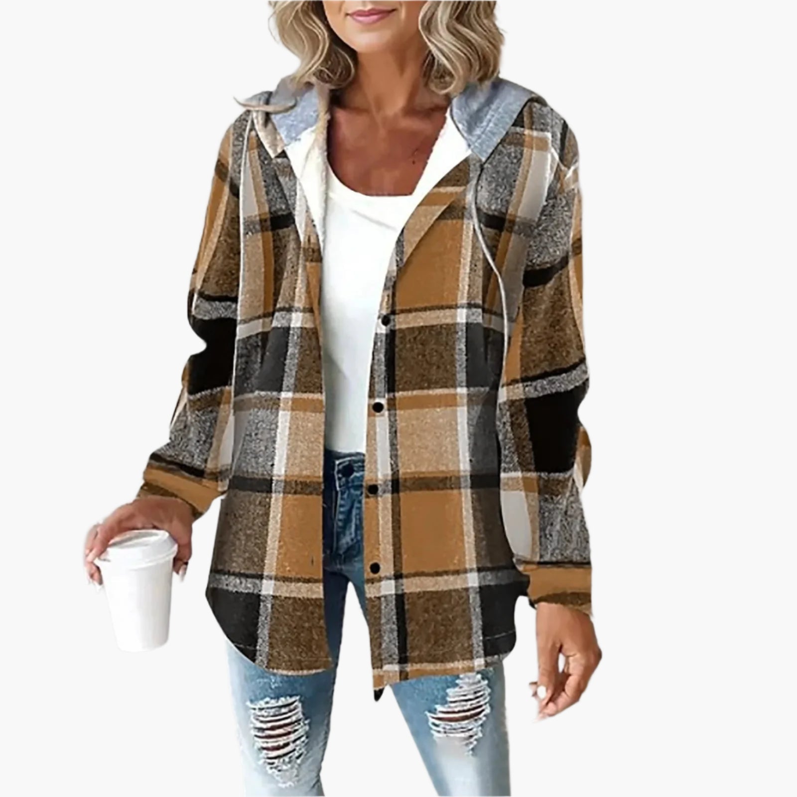 Women's Casual Checked Jacket with Hood – Comfortable Style for Autumn and Winter