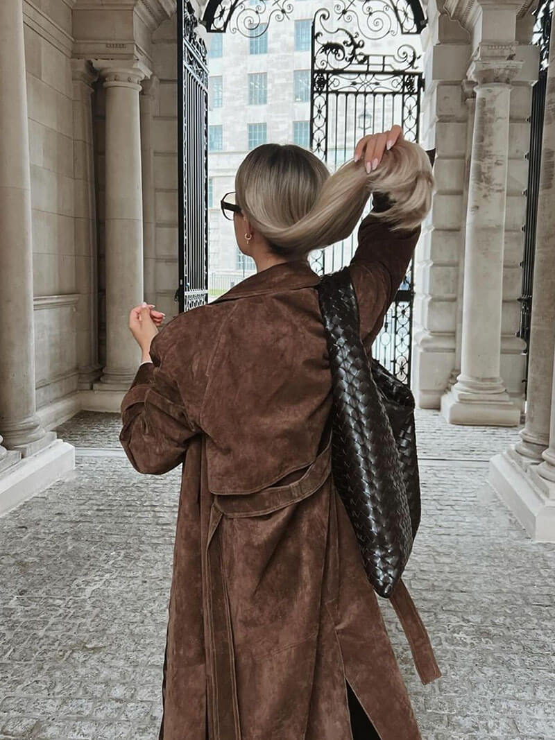 Women's Long Trench Coat Suede Style – Elegant Classic Overcoat for Comfort and Style