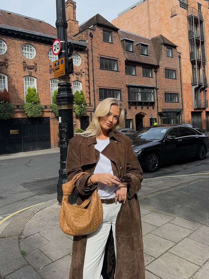 Women's Long Trench Coat Suede Style – Elegant Classic Overcoat for Comfort and Style