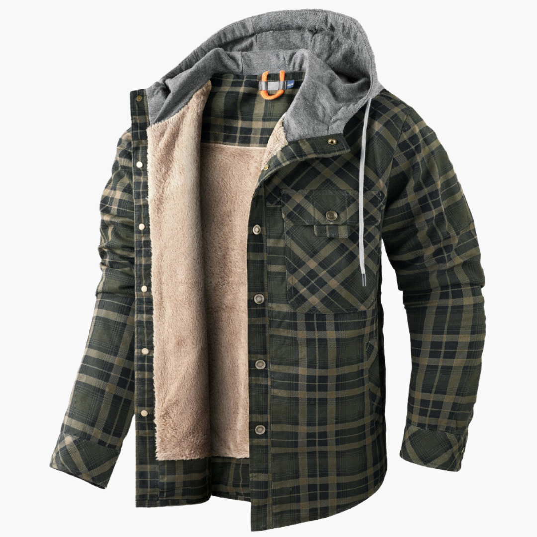 Men's Jacket with Hood – Checked Lumberjack Style for Outdoor and Casual