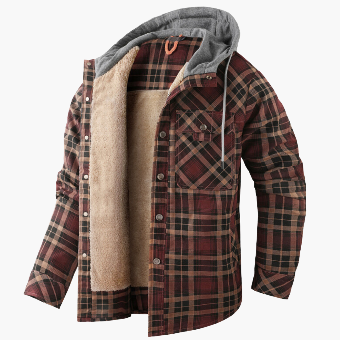Men's Jacket with Hood – Checked Lumberjack Style for Outdoor and Casual