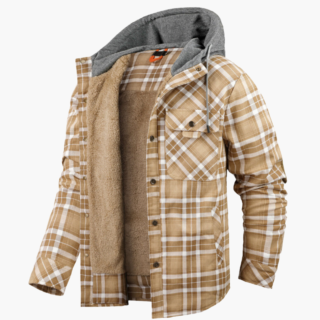 Men's Jacket with Hood – Checked Lumberjack Style for Outdoor and Casual