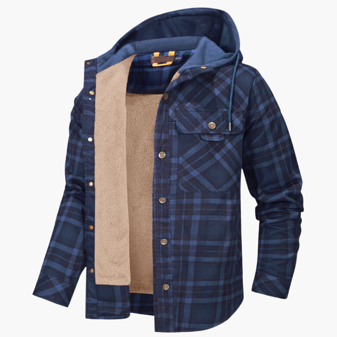 Men's Jacket with Hood – Checked Lumberjack Style for Outdoor and Casual