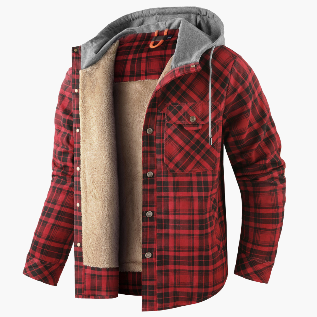 Men's Jacket with Hood – Checked Lumberjack Style for Outdoor and Casual