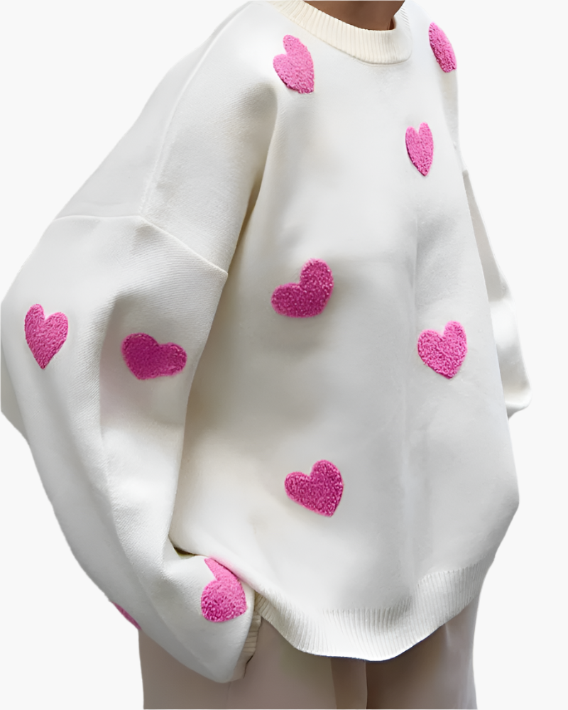 Women's Oversized Sweater with Hearts – Comfortable & Trendy for Home and Leisure Time