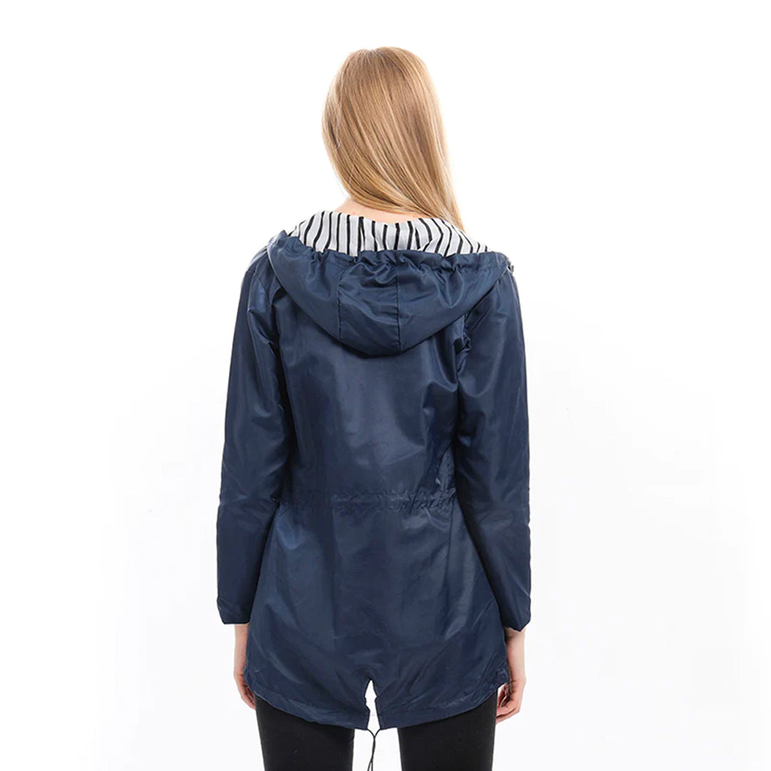 Women's rain parka with hood – tailored jacket with waist cord for city & walk