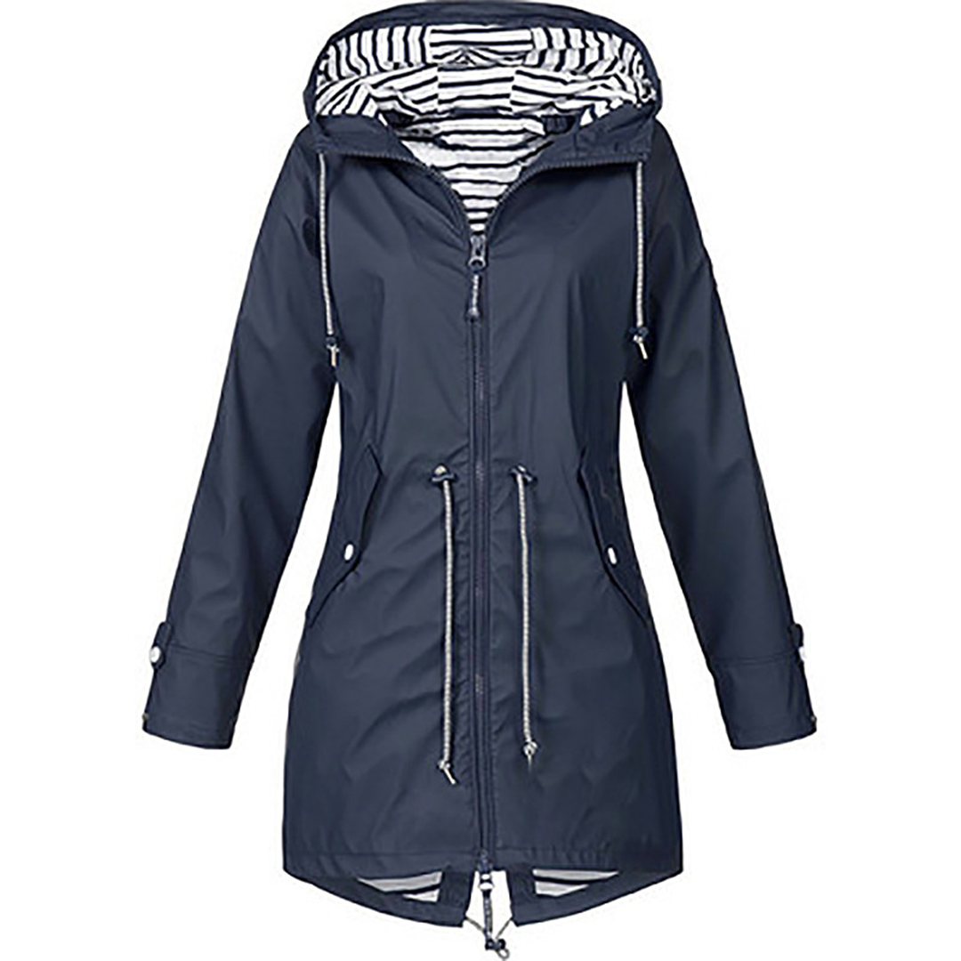 Women's rain parka with hood – tailored jacket with waist cord for city & walk