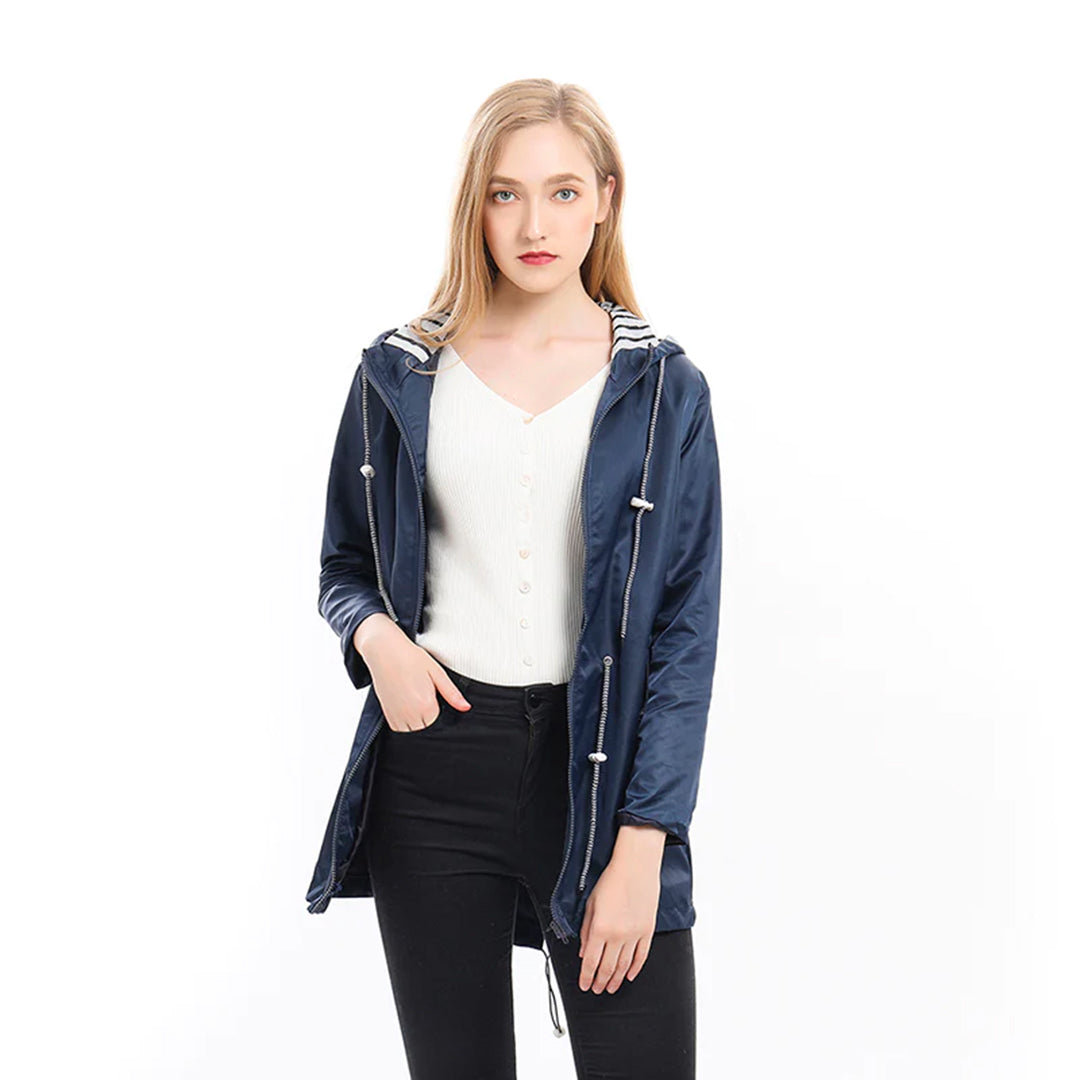 Women's rain parka with hood – tailored jacket with waist cord for city & walk