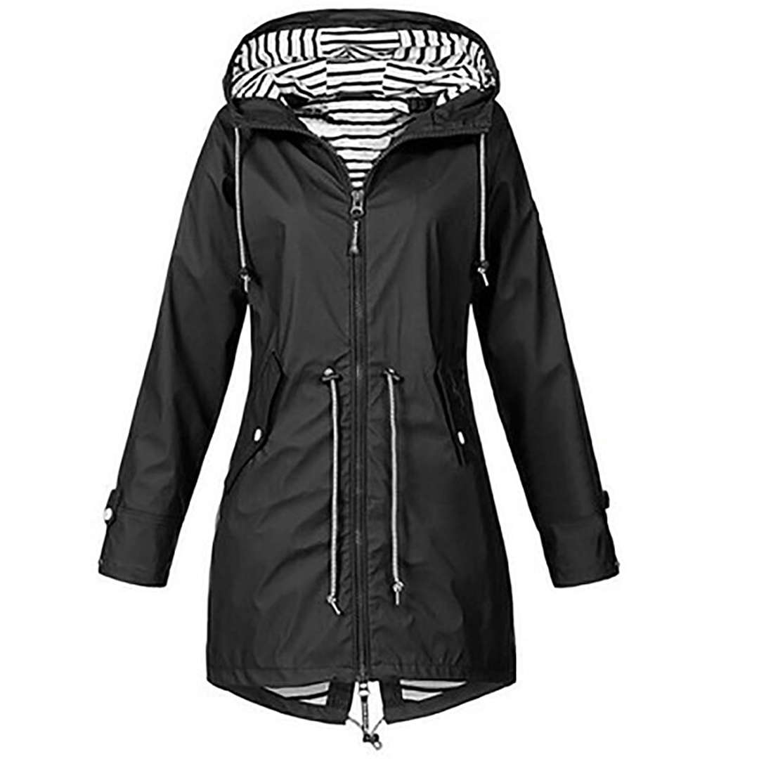 Women's rain parka with hood – tailored jacket with waist cord for city & walk