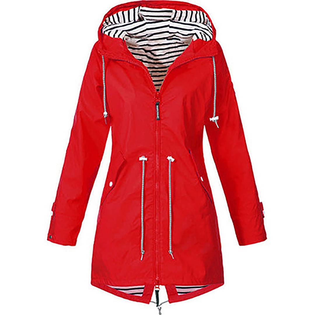Women's rain parka with hood – tailored jacket with waist cord for city & walk