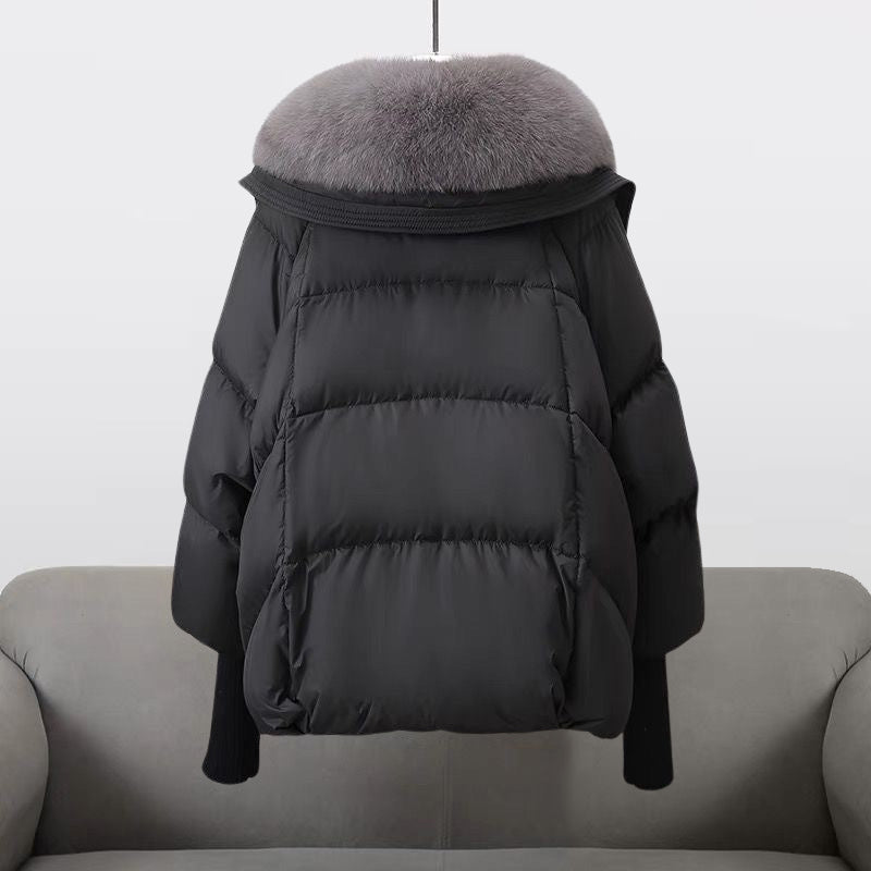 Women's Luxury Winter Puffer Jacket with Fur Collar and Long Sleeves – Fashionable Warm Windbreaker