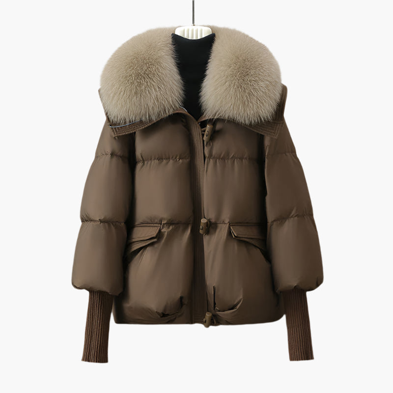 Women's Luxury Winter Puffer Jacket with Fur Collar and Long Sleeves – Fashionable Warm Windbreaker