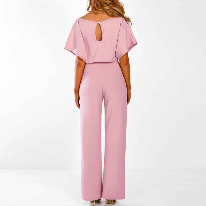Women's elegant jumpsuit with bow belt – chic wide-leg for party and evening