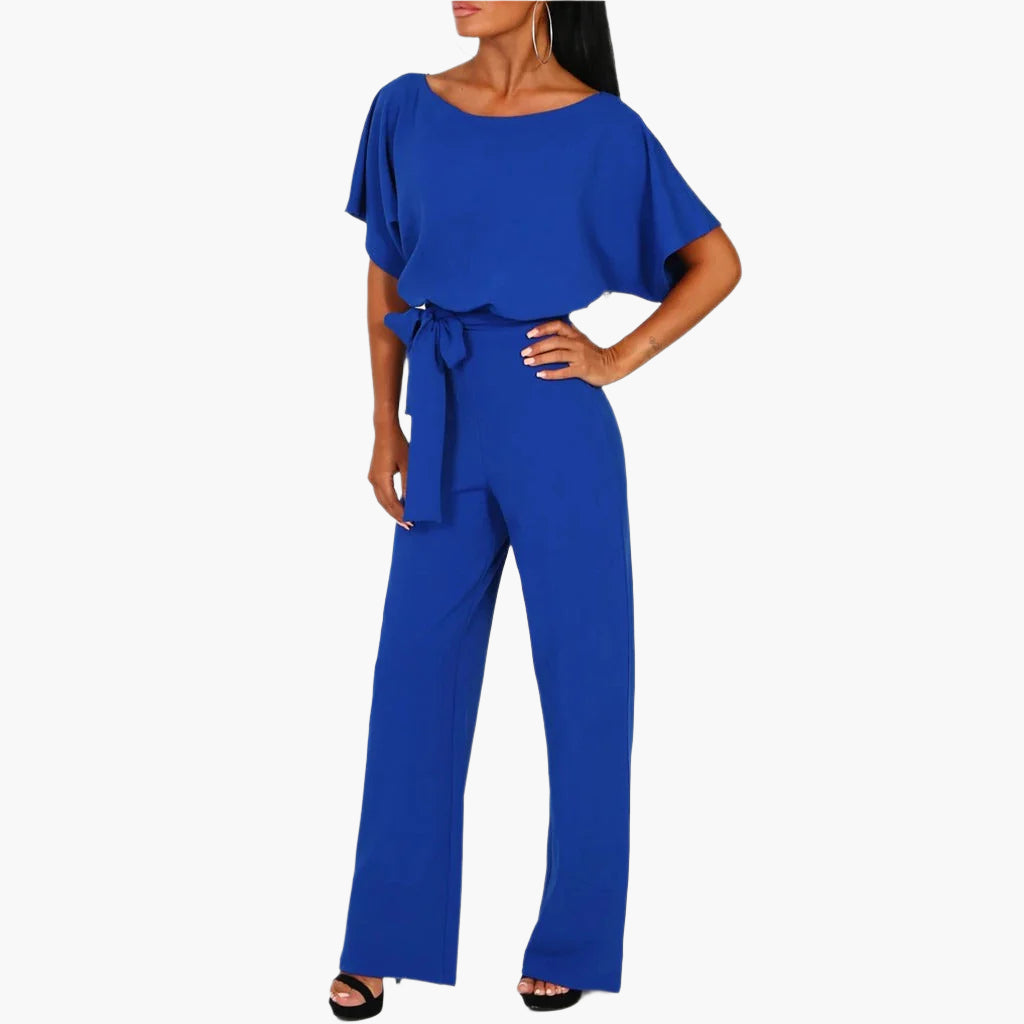 Women's elegant jumpsuit with bow belt – chic wide-leg for party and evening