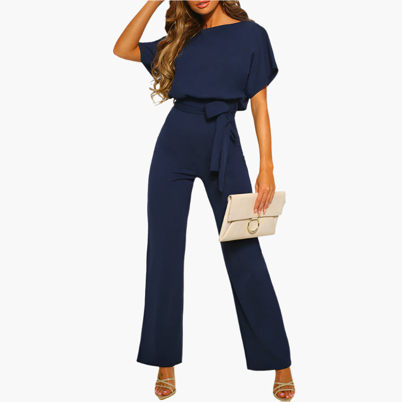 Women's elegant jumpsuit with bow belt – chic wide-leg for party and evening