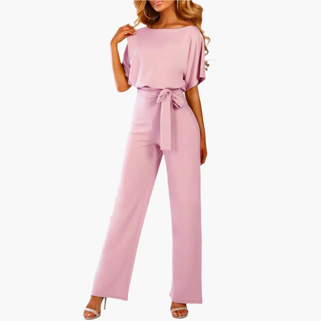 Women's elegant jumpsuit with bow belt – chic wide-leg for party and evening