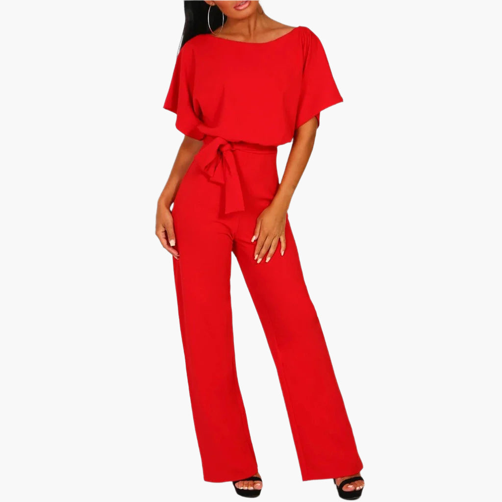 Women's elegant jumpsuit with bow belt – chic wide-leg for party and evening