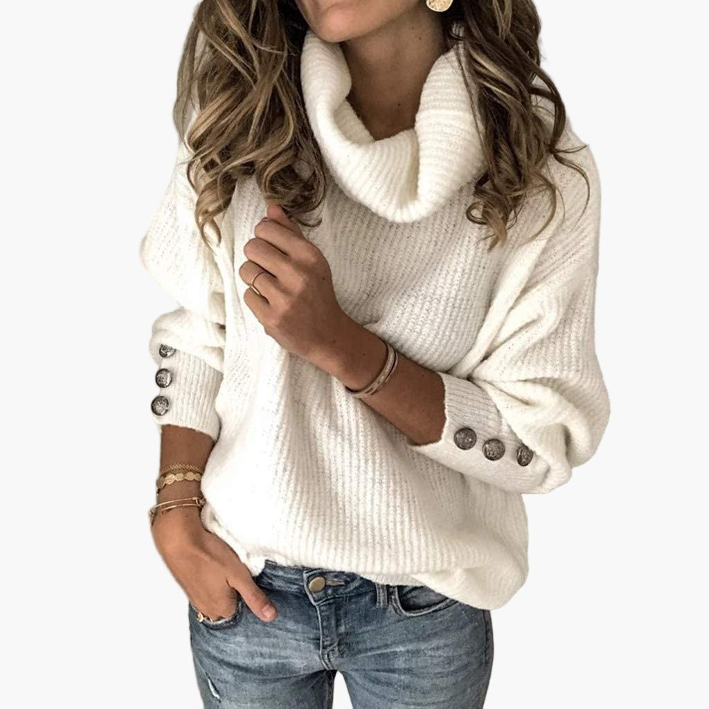 Women's Turtleneck Sweater with Button Details – Comfortable Casual Sweater for Every Occasion