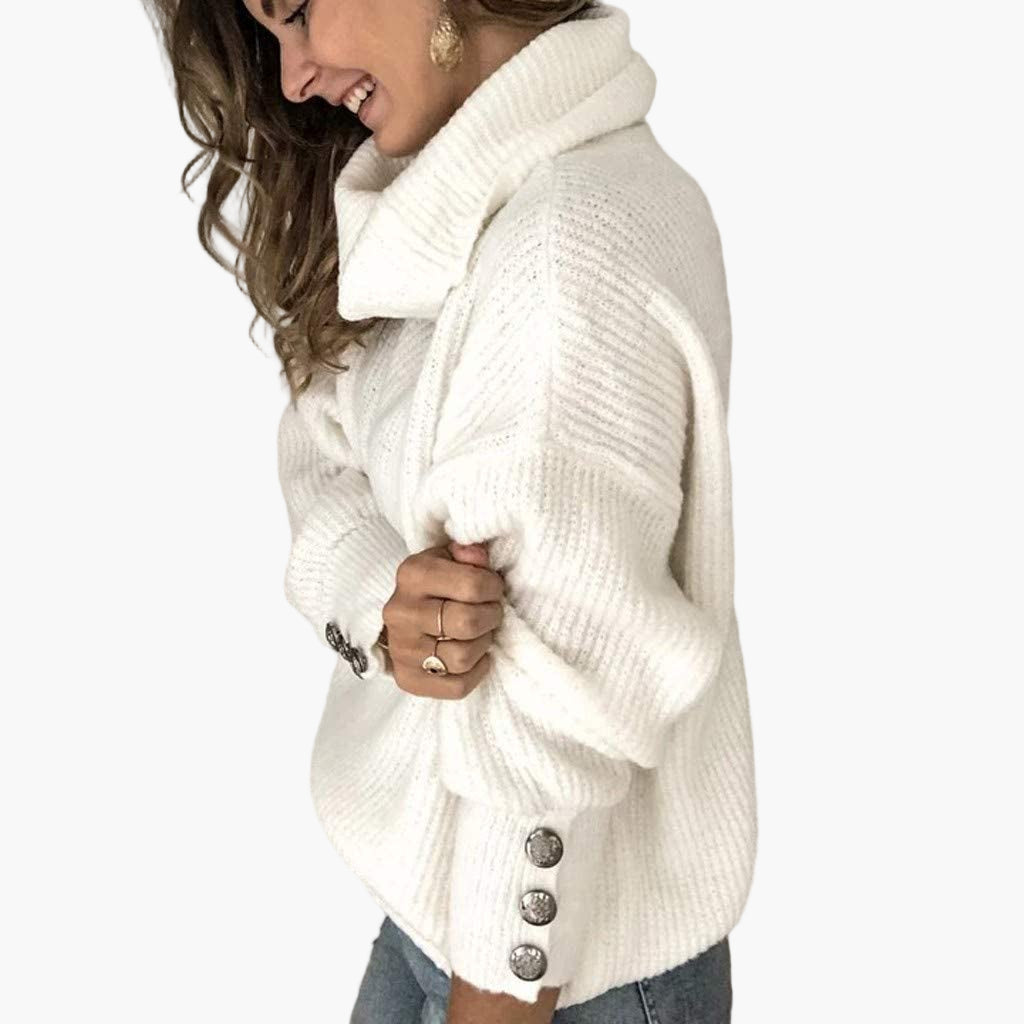 Women's Turtleneck Sweater with Button Details – Comfortable Casual Sweater for Every Occasion