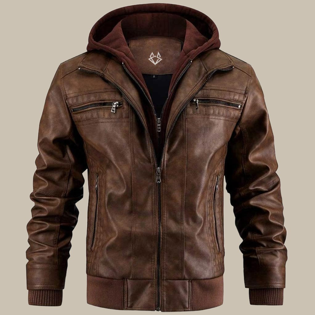 Men's Motorcycle Jacket Streetwear Style with Detachable Hood – Casual Fashion Jacket for Every Occasion