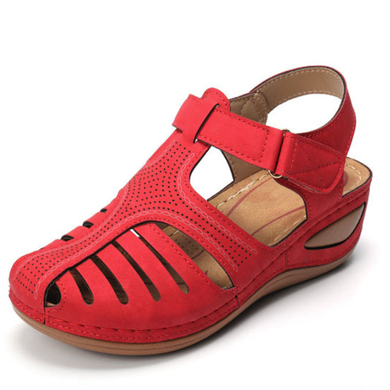Sharon – Retro Wedge Sandals with Round Toe