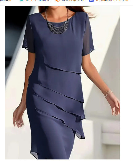 Women's layered dress with short sleeve – elegant cocktail dress for party & wedding