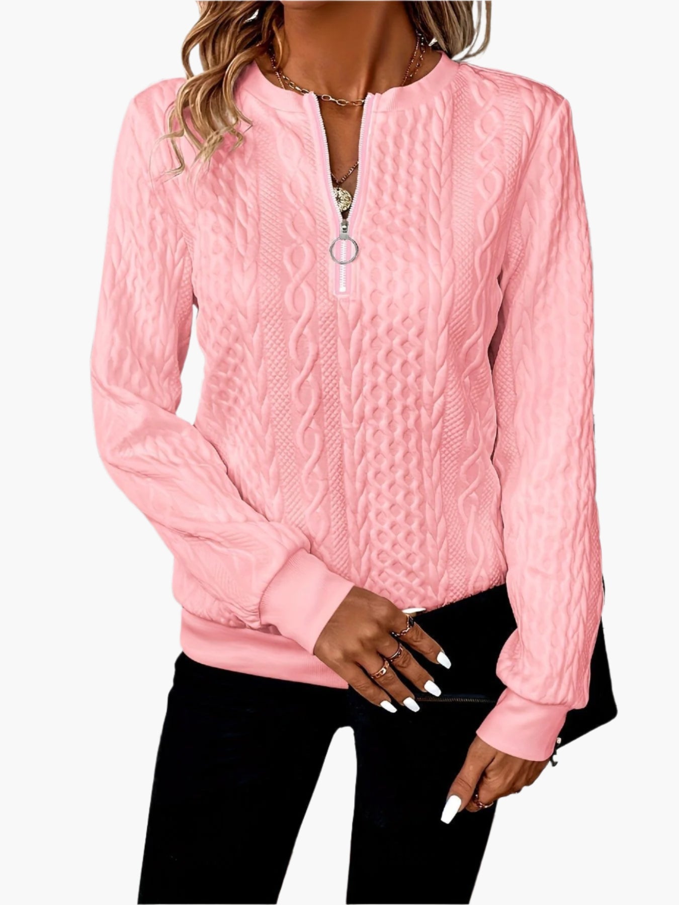 Women's Knitted Sweater with Zipper – Stylish Casual Pullover for Autumn and Winter