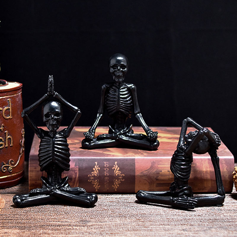 Halloween Decoration Figurines Skeleton Yoga Set – Funny Skull Figurines for Halloween Party, Trick-or-Treat & Spooky Atmosphere