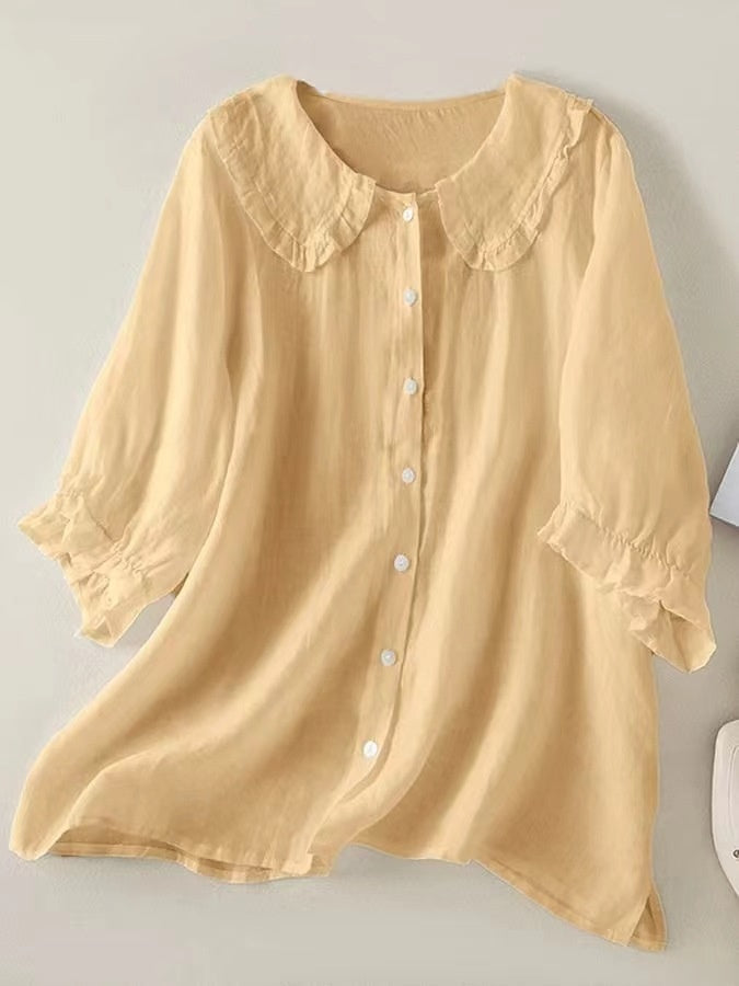 Women's Blouse with Round Collar and Button Closure – Romantic Casual Look