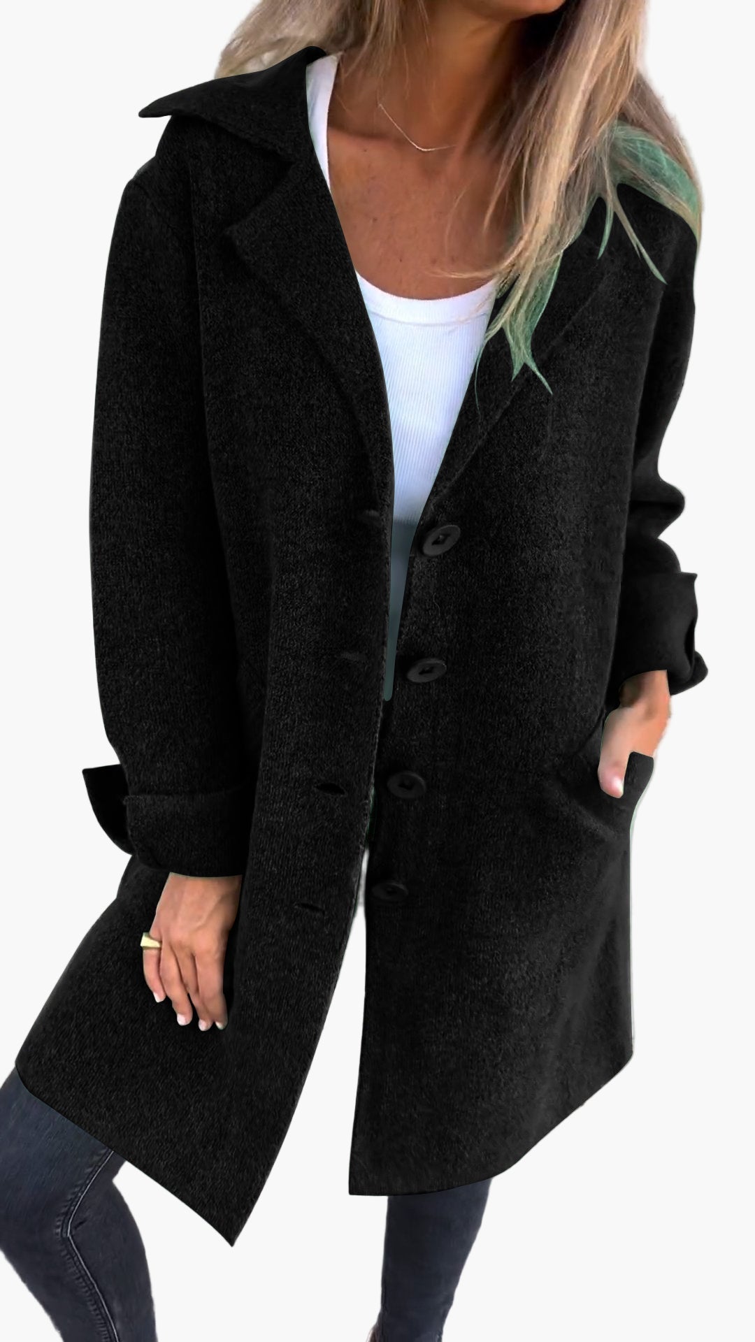 Women's Long Casual Coat With Rolled-Up Sleeves - Stylish Mid-Season Jacket For Every Occasion