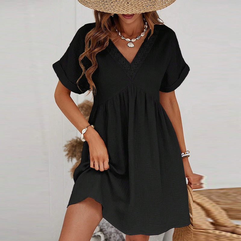 Kathleen – Solid Color Short Sleeve Dress