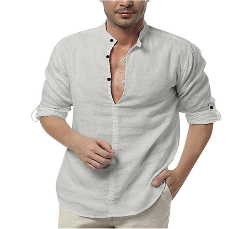 Marcus – Long Sleeve V-Neck Casual Shirt